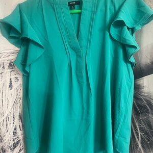 MINE Turquoise Ruffle Sleeve Blouse